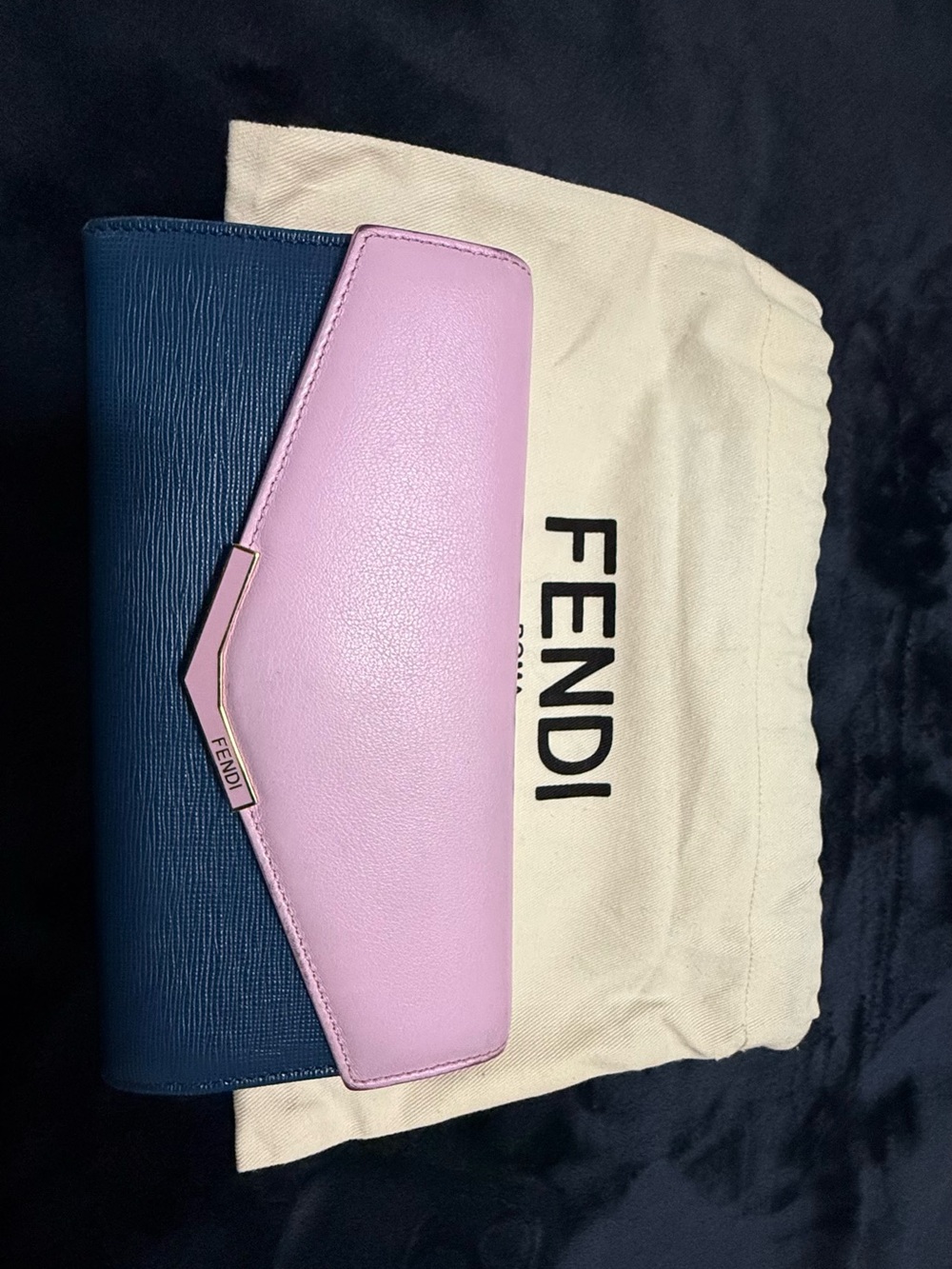 Fendi Two-Tone Pink and Navy Leather Clutch